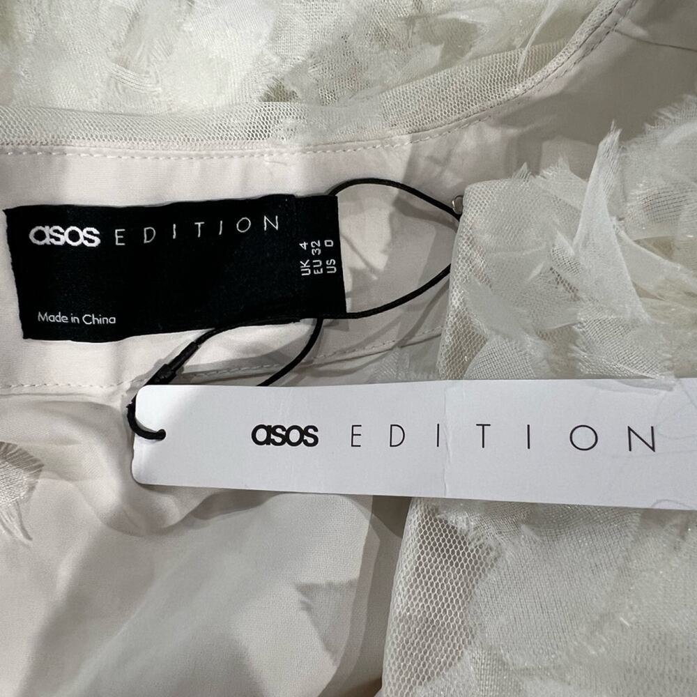 NWT ASOS EDITION Cream Textured Sequin Mesh Longline Jacket Size 0 - Picture 9 of 11